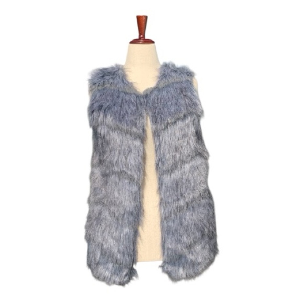 Express Gray Faux Fur Long Vest with Knit Back Size Large